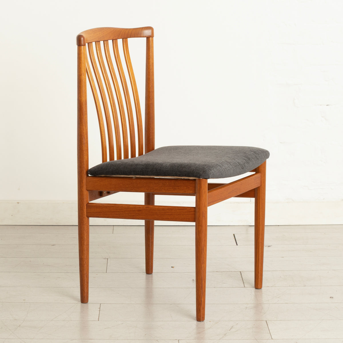 Set of 6 Midcentury Danish Teak Dining Chairs c.1965, Newly Reupholstered in Slate Grey Fabric