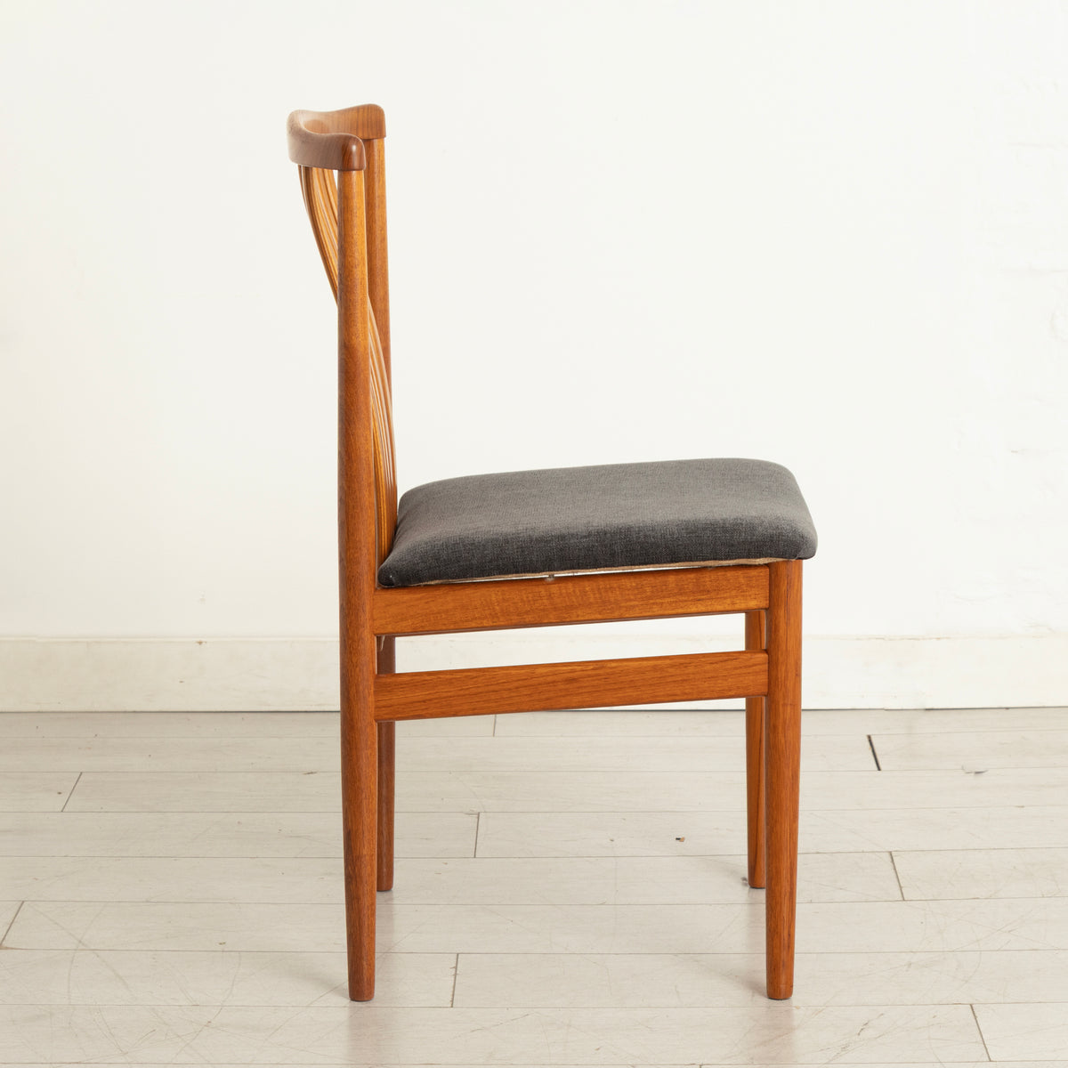 Set of 6 Midcentury Danish Teak Dining Chairs c.1965, Newly Reupholstered in Slate Grey Fabric