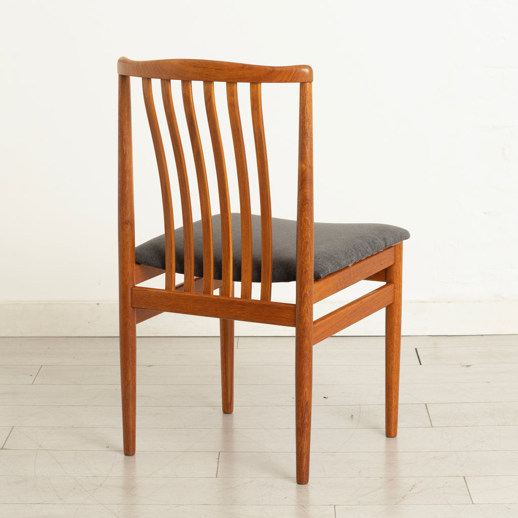 Set of 6 Midcentury Danish Teak Dining Chairs c.1965, Newly Reupholstered in Slate Grey Fabric