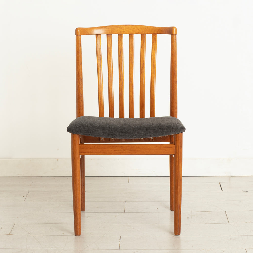 Set of 6 Midcentury Danish Teak Dining Chairs c.1965, Newly Reupholstered in Slate Grey Fabric