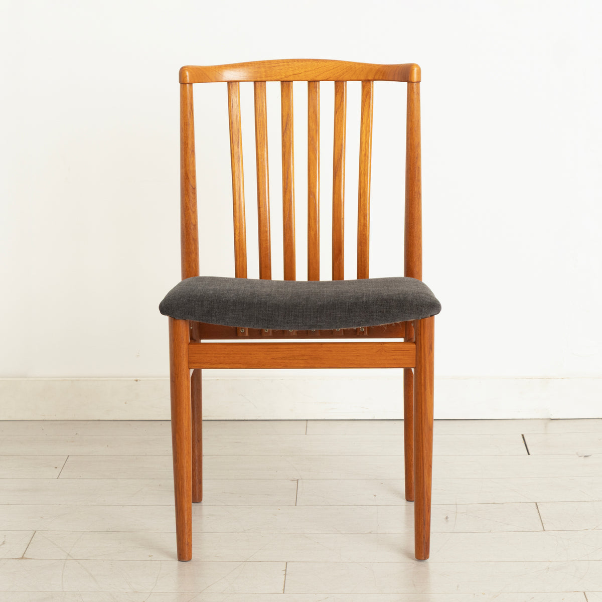 Set of 6 Midcentury Danish Teak Dining Chairs c.1965, Newly Reupholstered in Slate Grey Fabric