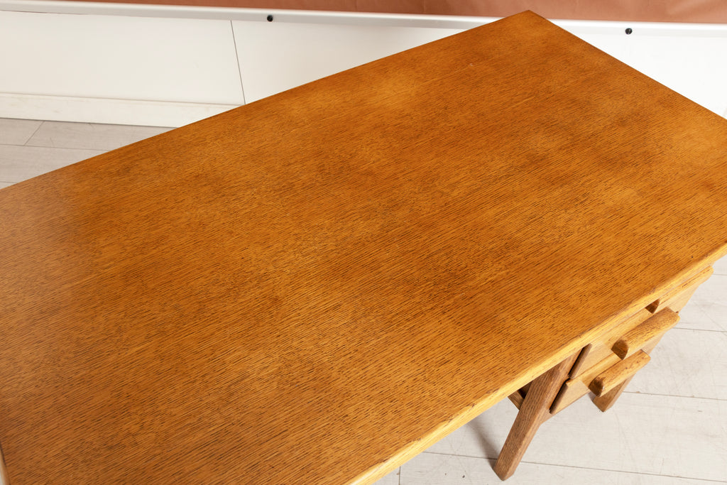 Vintage Midcentury Oak Kneehole Desk with 3 Drawers c.1960s