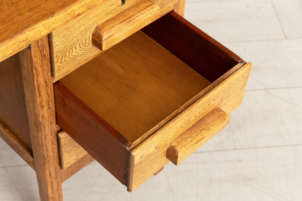 Vintage Midcentury Oak Kneehole Desk with 3 Drawers c.1960s