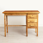 Vintage Midcentury Oak Kneehole Desk with 3 Drawers c.1960s