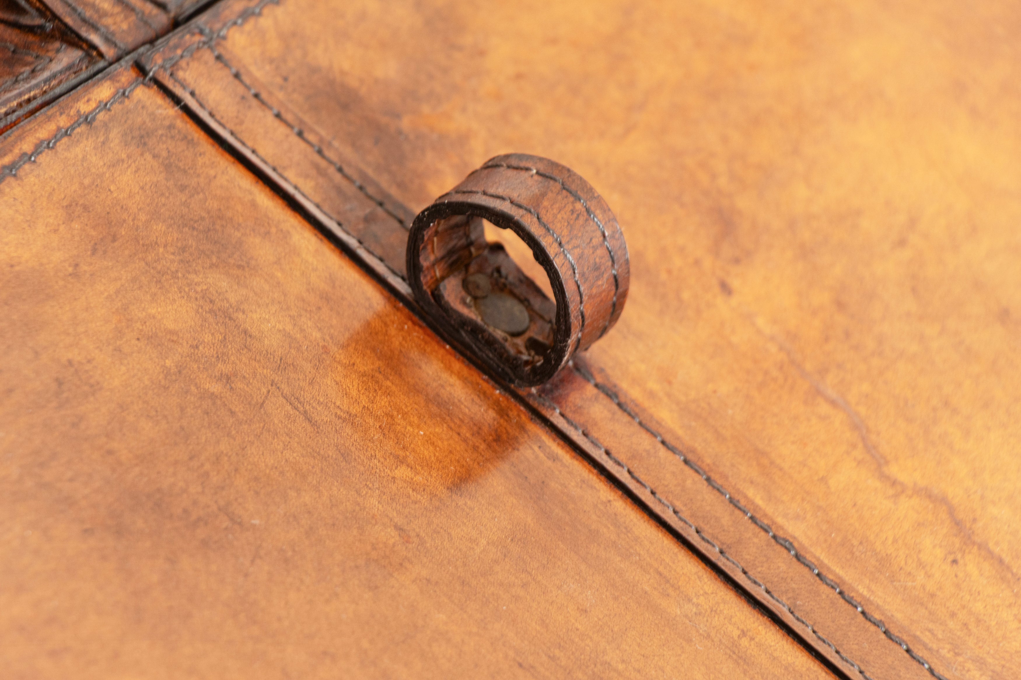 Vintage Campaign Writing Desk in Patinated Cognac Leather & Brass