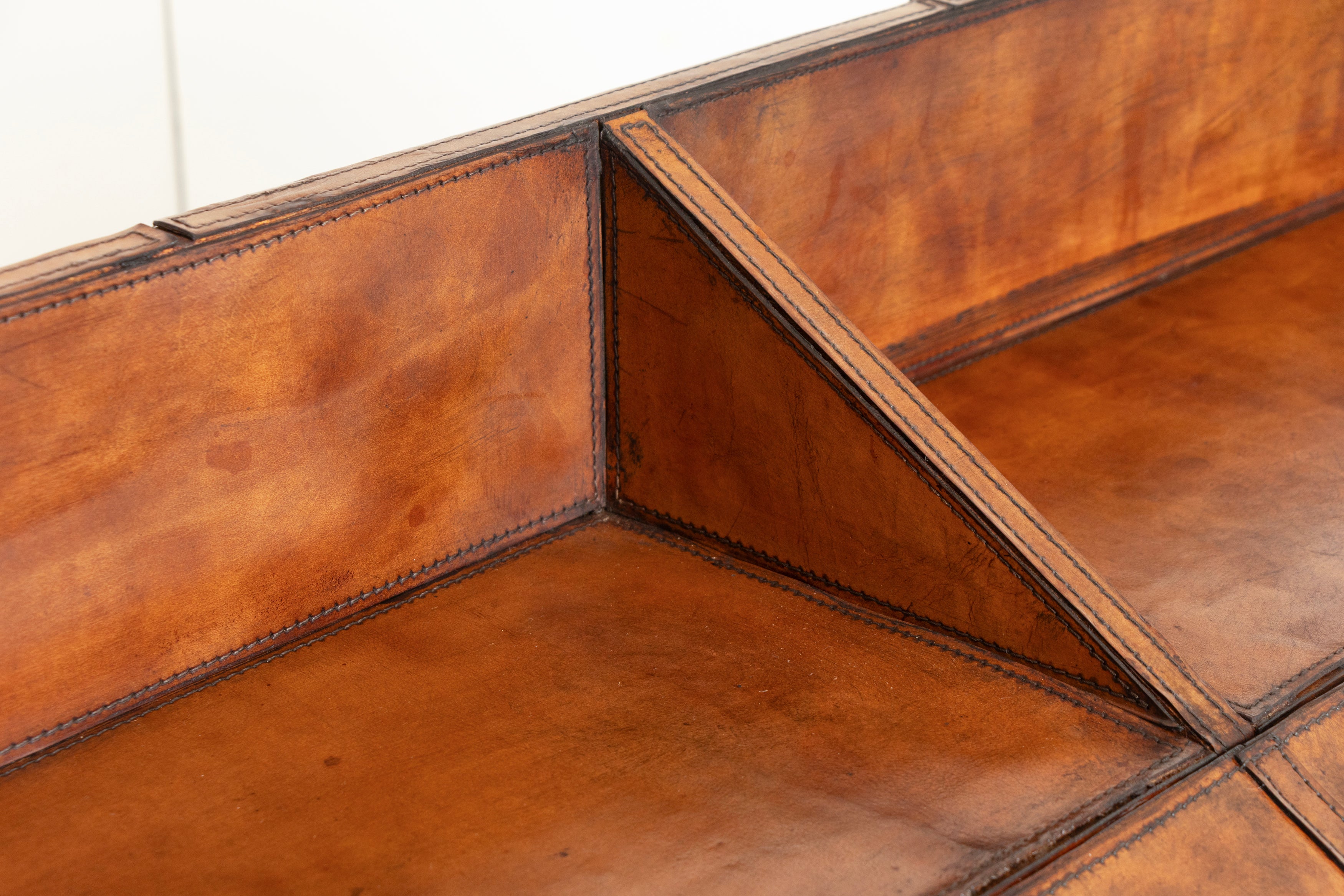 Vintage Campaign Writing Desk in Patinated Cognac Leather & Brass
