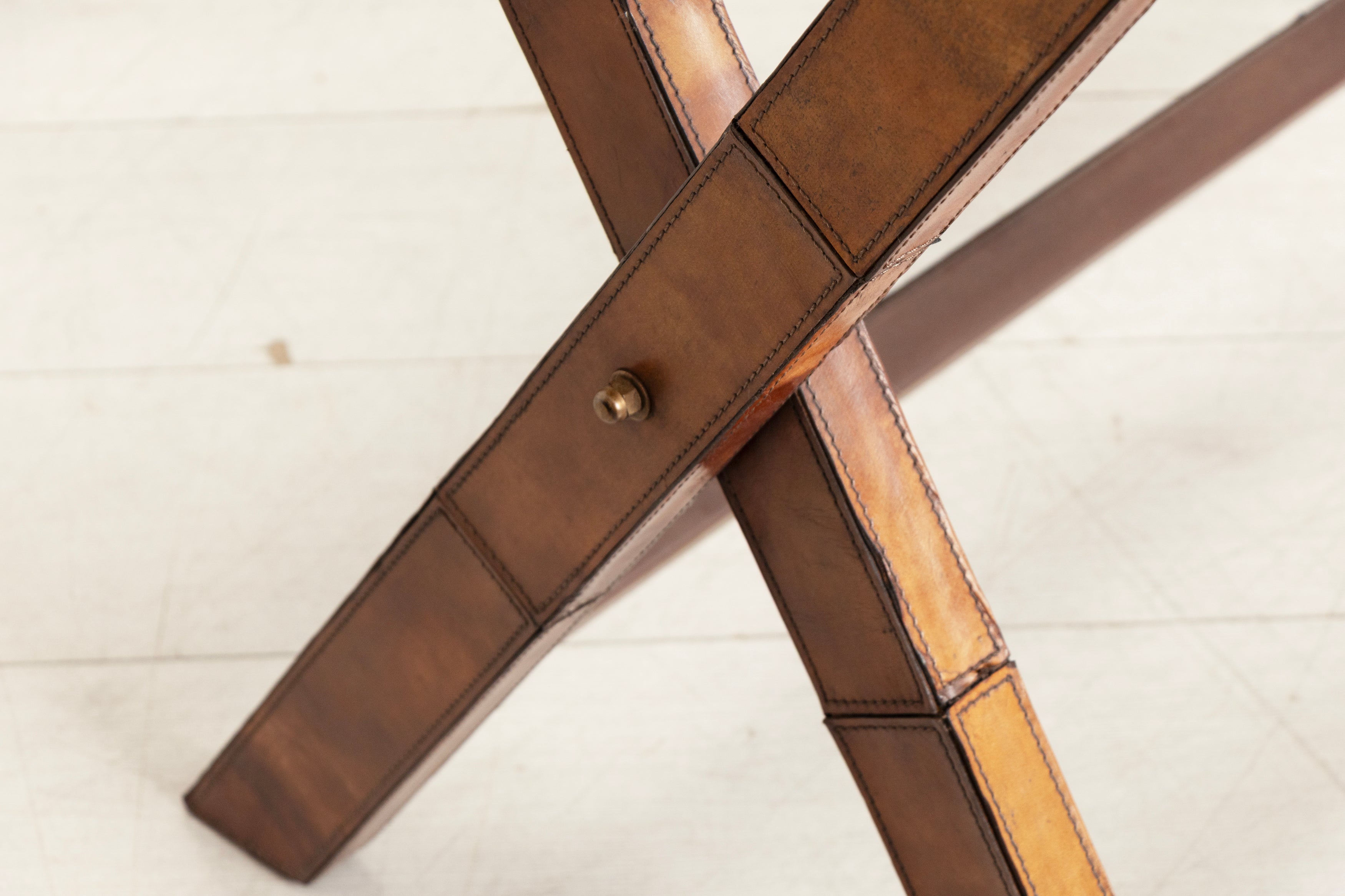 Vintage Campaign Writing Desk in Patinated Cognac Leather & Brass