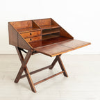 Vintage Campaign Writing Desk in Patinated Cognac Leather & Brass