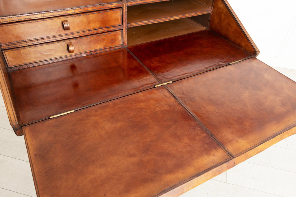 Vintage Campaign Writing Desk in Patinated Cognac Leather & Brass