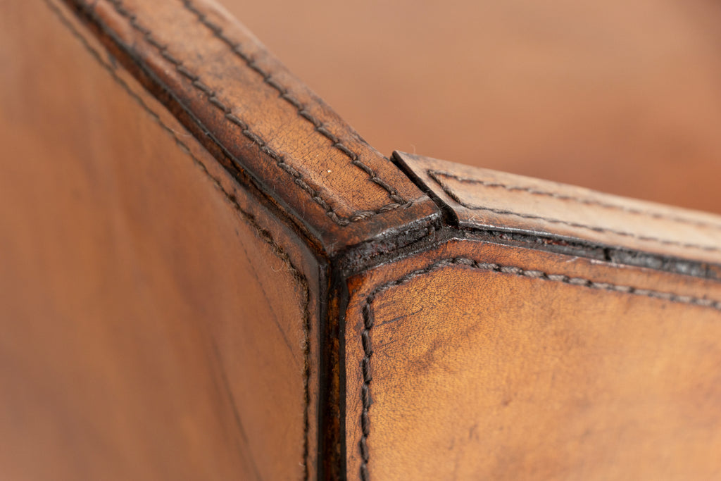 Vintage Campaign Writing Desk in Patinated Cognac Leather & Brass